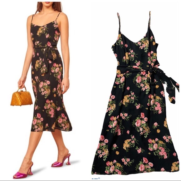 $218reformation Watson floral print belted dress